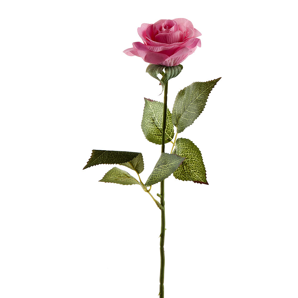 Цветок искусственный (на ножке) "Роза розовая" h=45см. (min48) (транспортная упаковка)