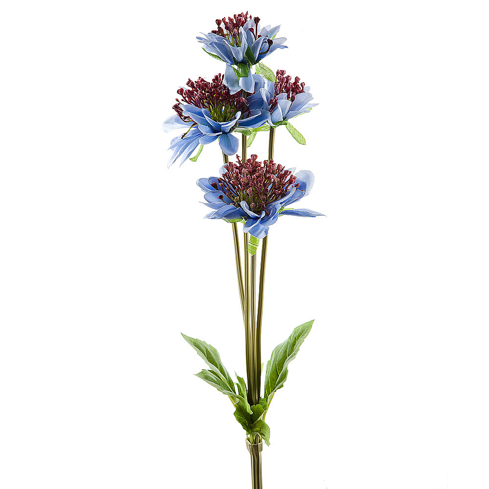 Цветок искусственный (на ножке) "Циния голубая" h=48см. (min48) (транспортная упаковка)
