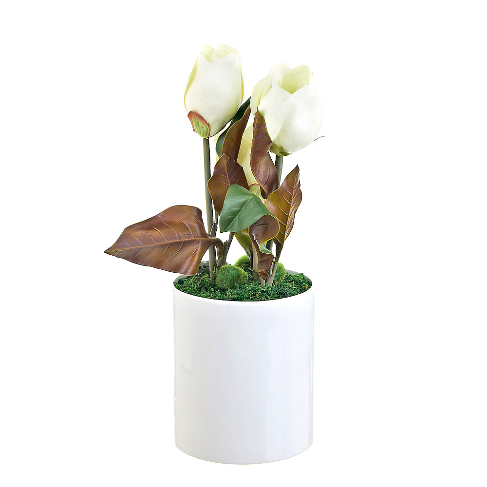 Композиция декоративная (с подсветкой) "Белые цветы" (с эффектом натуральных лепестков, в керамическ