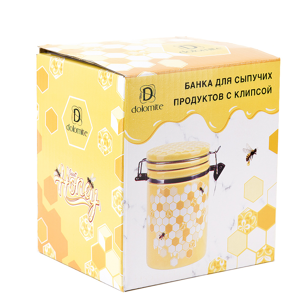 Банка для сыпучих продуктов (клипс) "Honey" 14,5*10*14,5см. v=630мл. (подарочная упаковка)