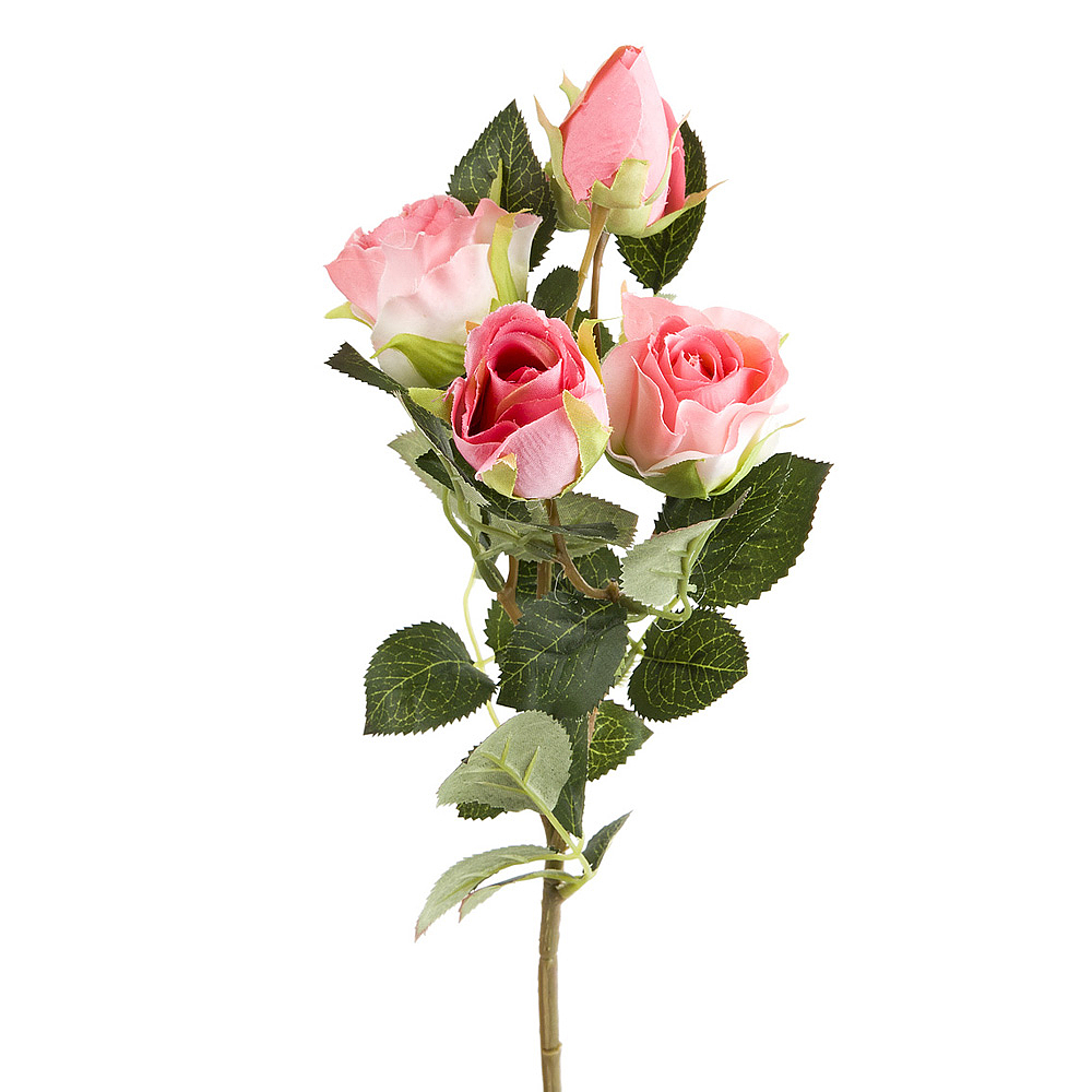 Цветок искусственный (на ножке) "Роза кустовая розовая" h=44см. (min48) (транспортная упаковка)