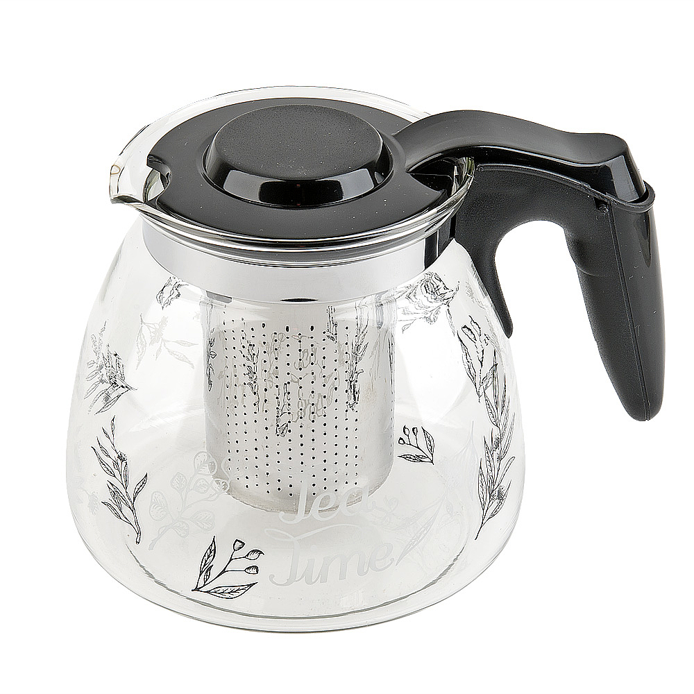 Чайник заварочный с металлическим фильтром "Tea time" v=900мл.(стекло, металл, пластик) 