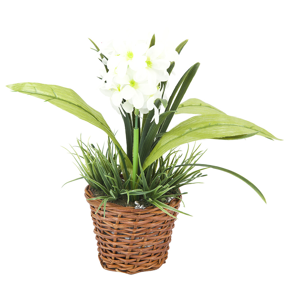 Цветок искусственный в горшке "Белый гиацинт" 14*10*26см. (min12) (транспортная упаковка)