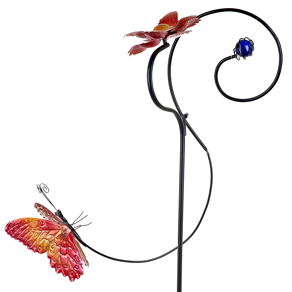 Фигура декоративная для сада (штекер садовый) "Бабочка у цветка" 32*21*120см. (углеродистая сталь с 