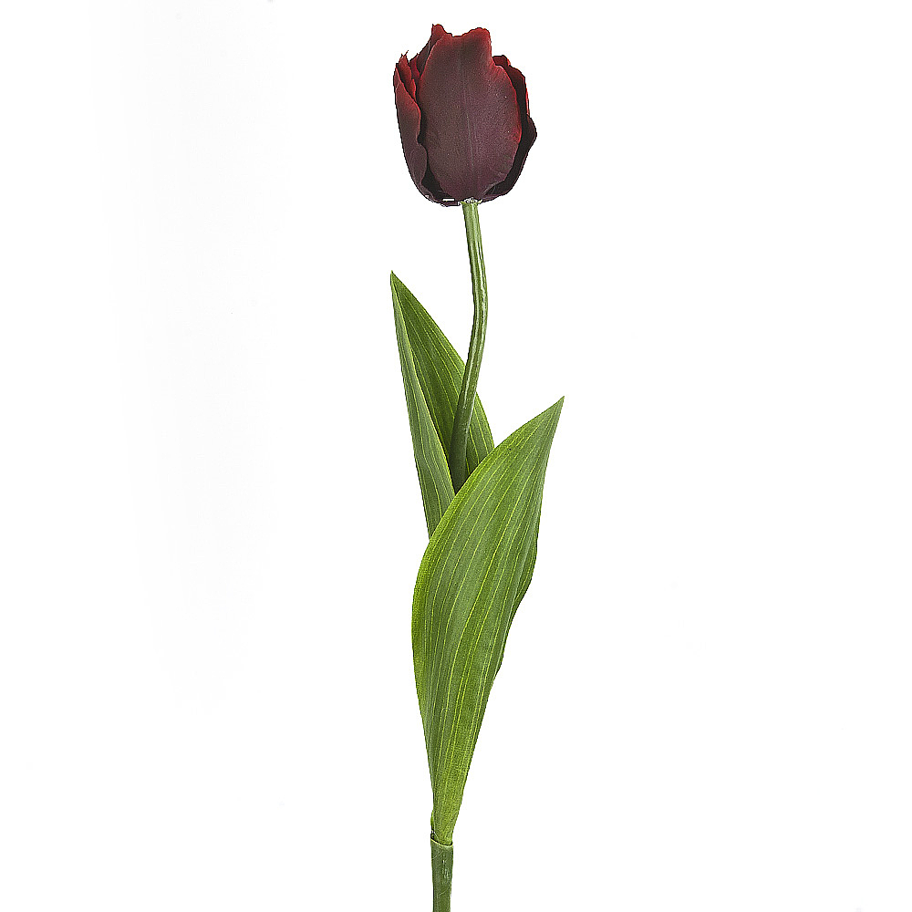 Цветок искусственный (на ножке) "Тюльпан бордовый"h=66см.(real touch)(min32) (транспортная упаковка)