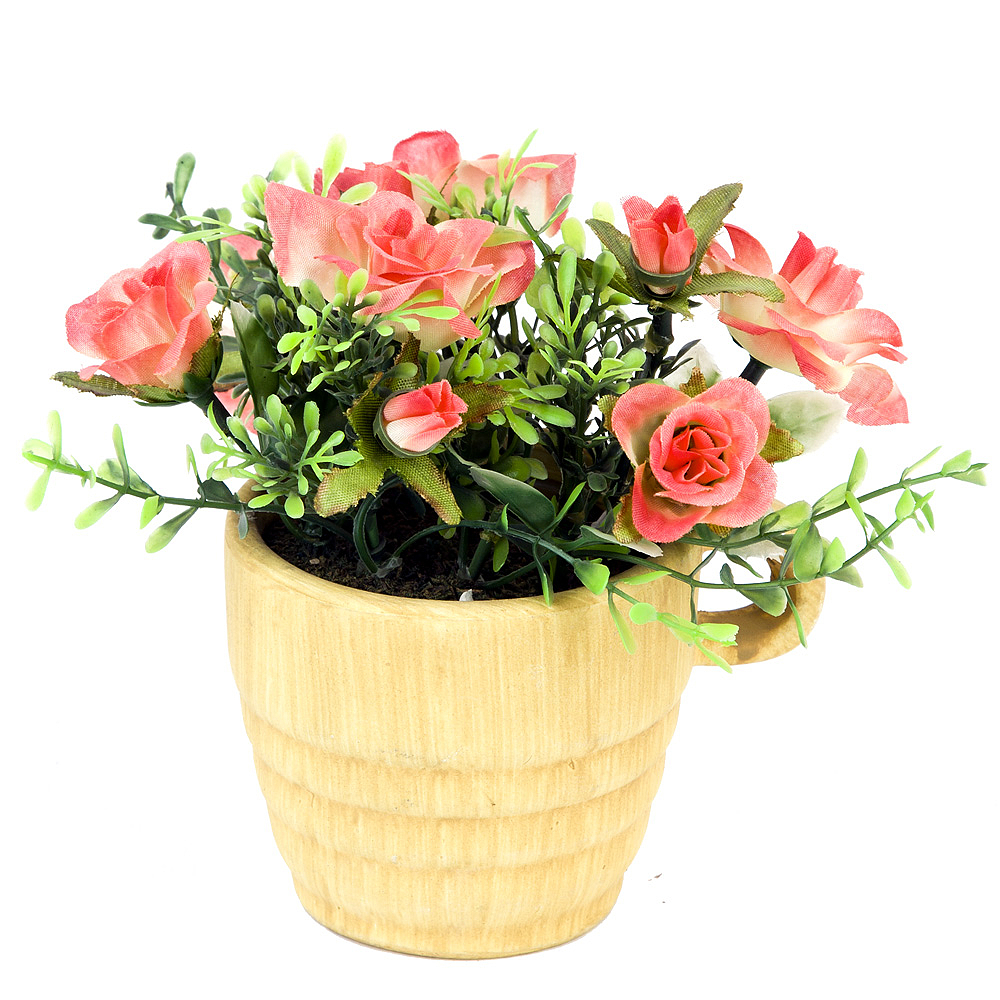 Цветок декоративный в горшке "Роза кустовая" оранжевый, 13,5*12,5*14см. (min12) (без подарочной упак