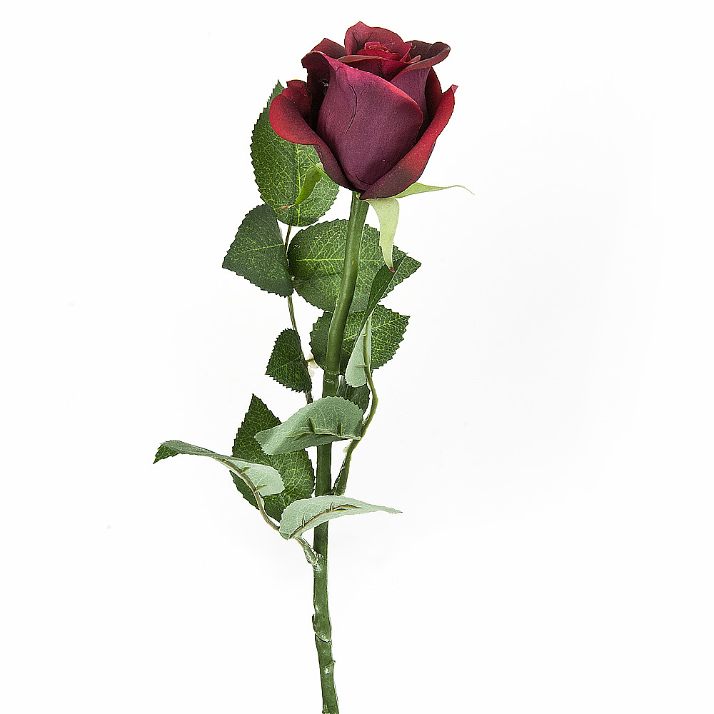 Цветок искусственный (на ножке) "Роза бордовая" h=53см.(real touch) (min33) (транспортная упаковка)