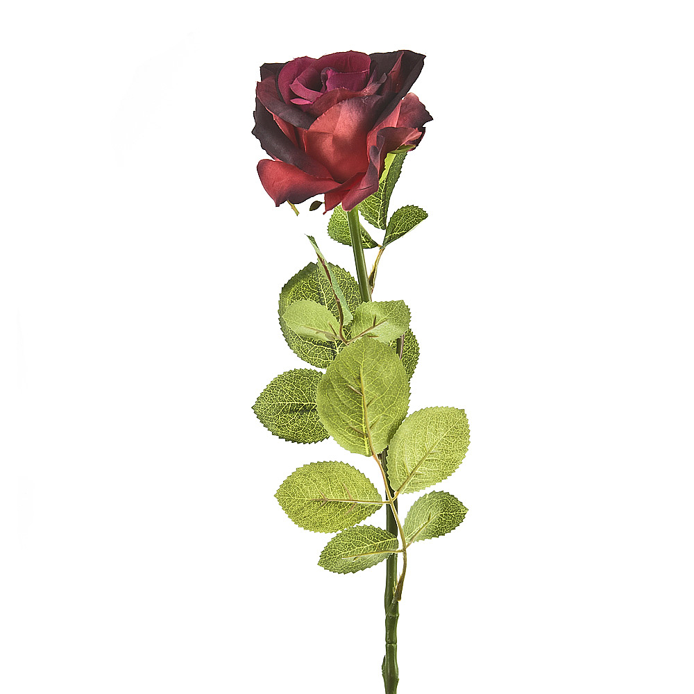 Цветок искусственный (на ножке) "Роза бордовая" h=70см. (min24) (транспортная упаковка)