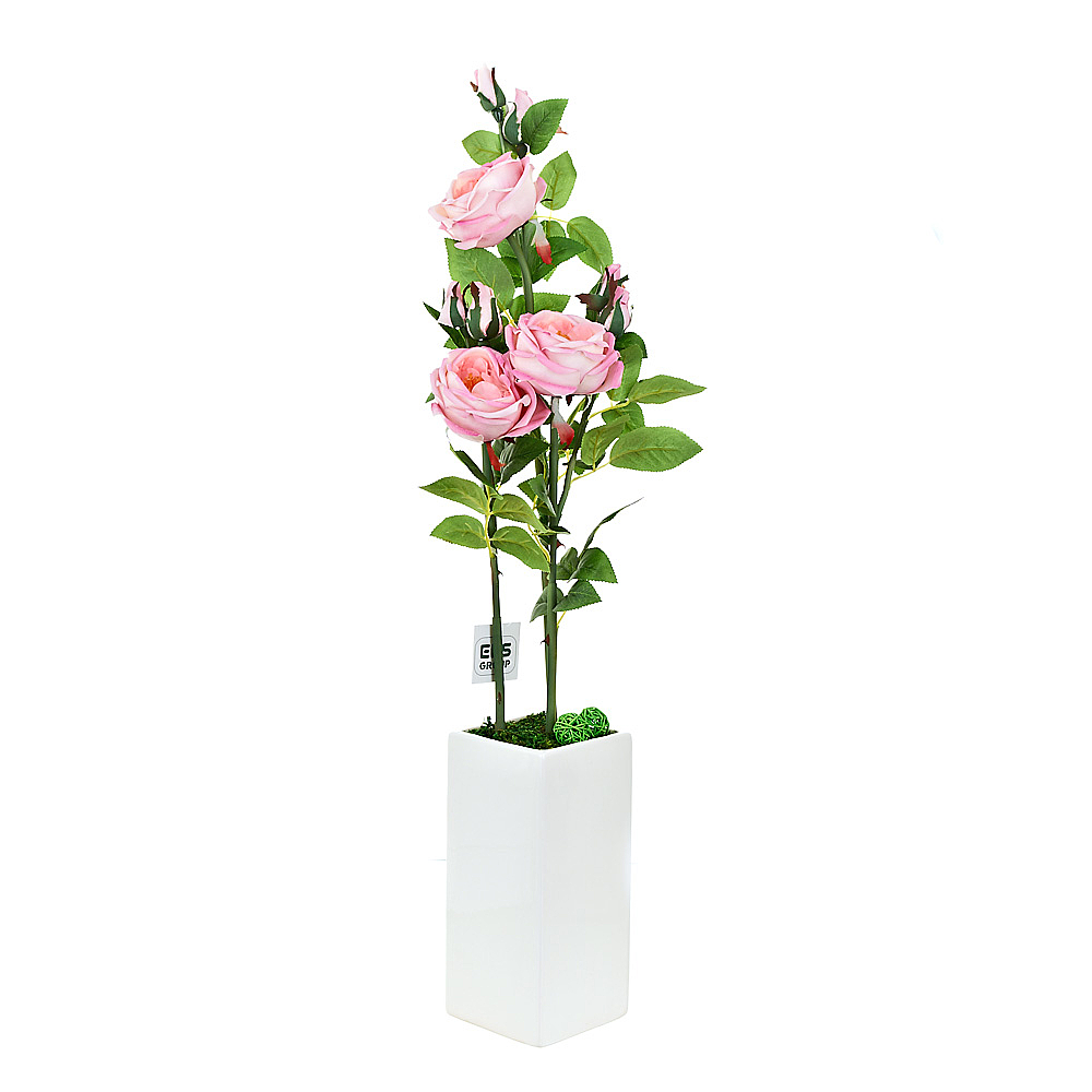 Композиция декоративная (с подсветкой) "Розовые розы" (с эффектом натуральных лепестков, в керамичес