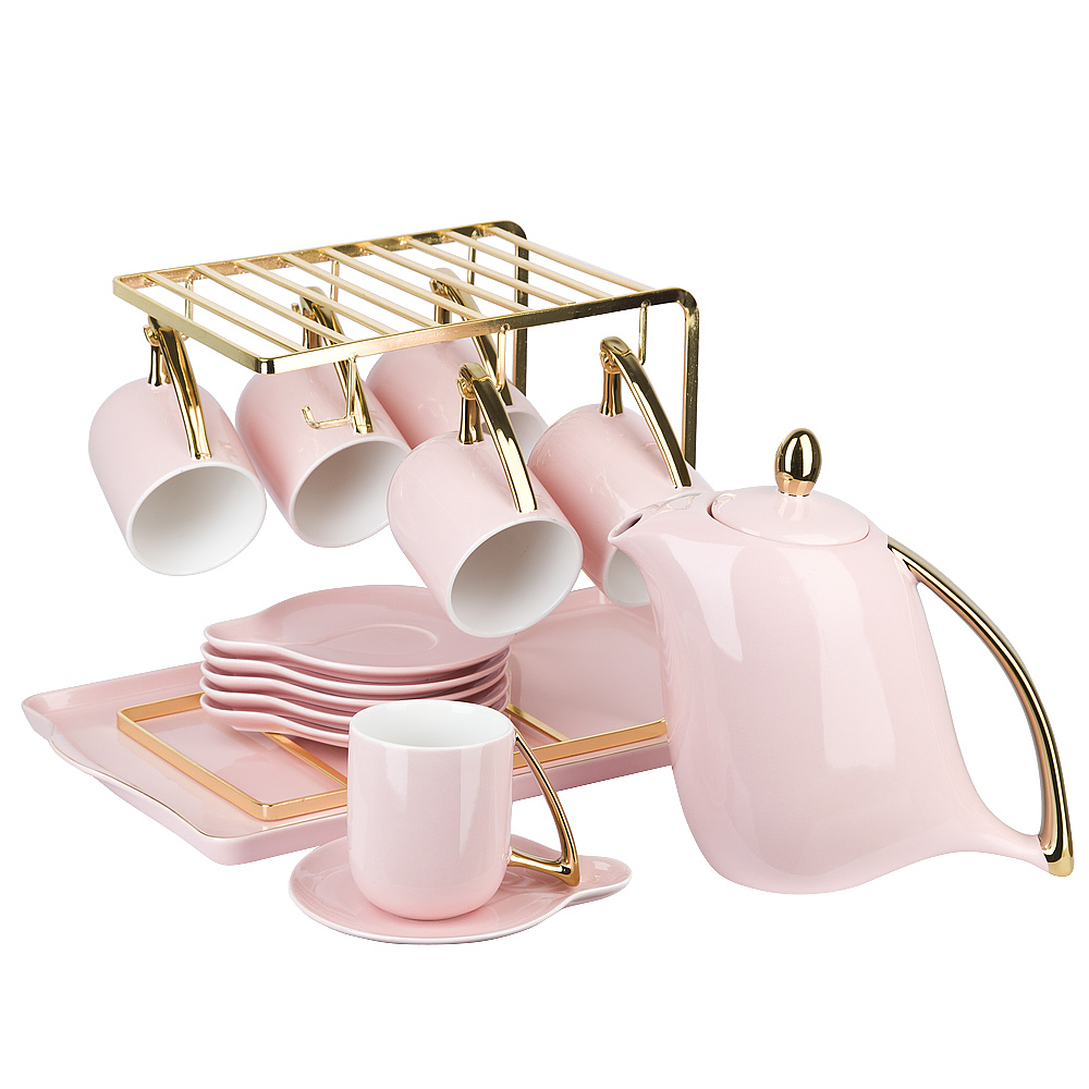 Чайный набор на металлической подставке с подносом 15пр. "5th Avenue. Pink" (6 персон) v=1300/240 мл