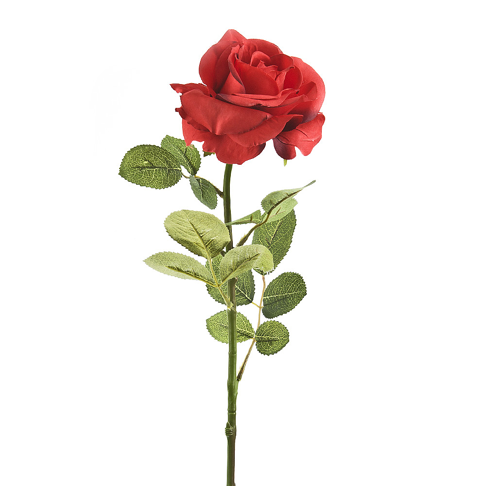 Цветок искусственный (на ножке) "Роза алая" h=70см. (min24) (транспортная упаковка)