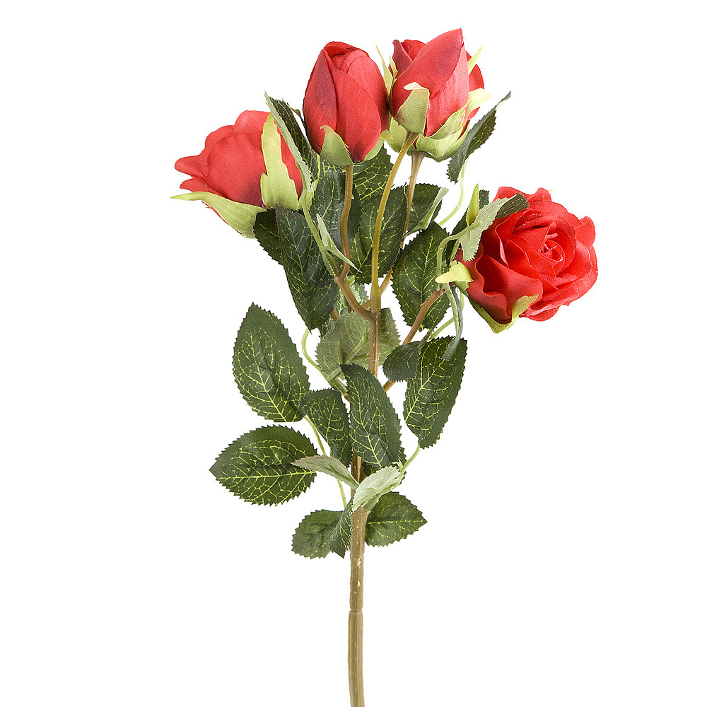 Цветок искусственный (на ножке) "Роза кустовая алая" h=44см. (min48) (транспортная упаковка)