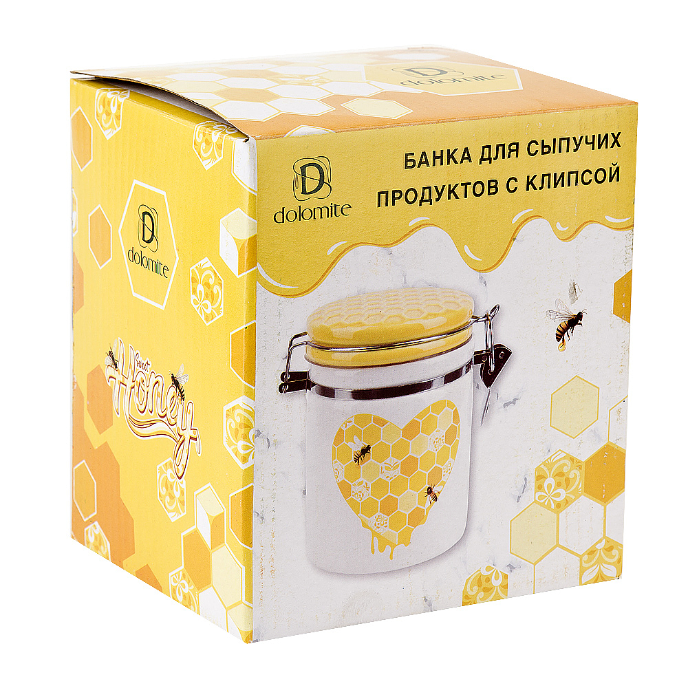 Банка для сыпучих продуктов (клипс) "Honey" 14*10*14,5см. v=630мл. (подарочная упаковка)