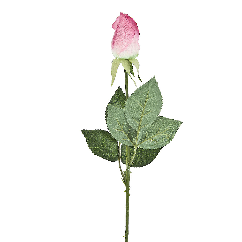 Цветок искусственный (на ножке) "Розовая роза" h=45см.(real touch) (min72) (транспортная упаковка)
