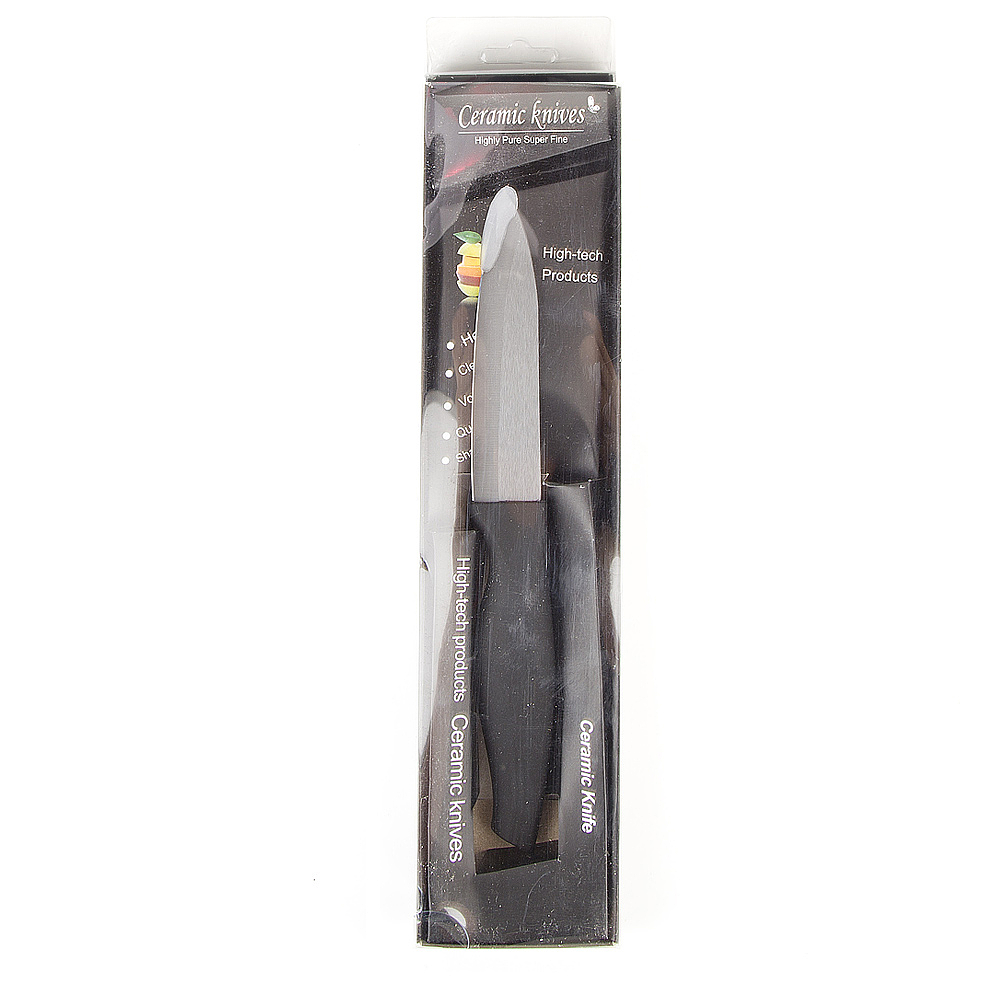 Нож керамический, черное лезвие с защитным элементом (10см), рукоятка черная 21*2,3*1см. 